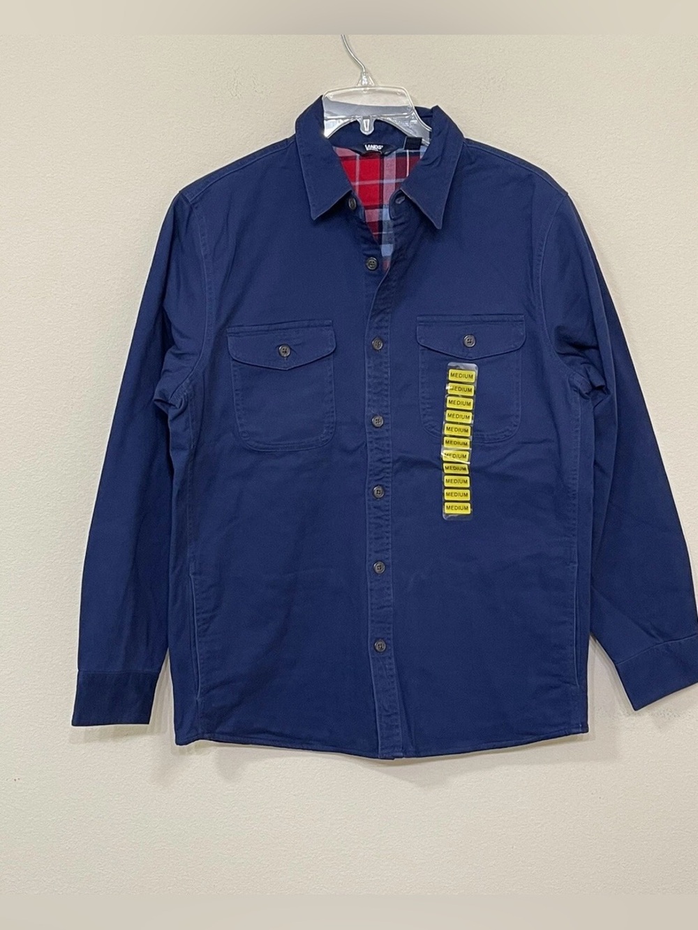 Lands End Men's Blue Button Down Flannel Lined Long Sleeve Work Shirt Jacket s M